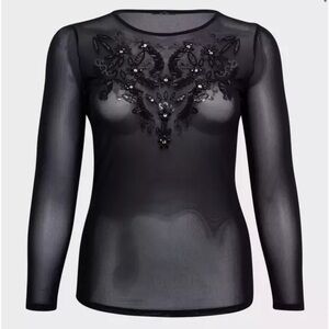 New! Torrid sz 4 Black Mesh Sequins Beading Embellished Top 4X